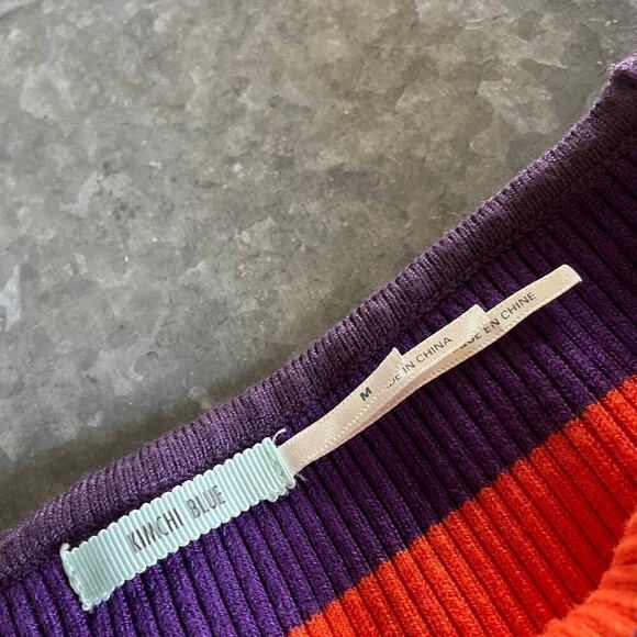 Urban Outfitters Kimchi Blue Riley Off Shoulder Ruffle Stripe Knit Top Medium - Picture 4 of 11